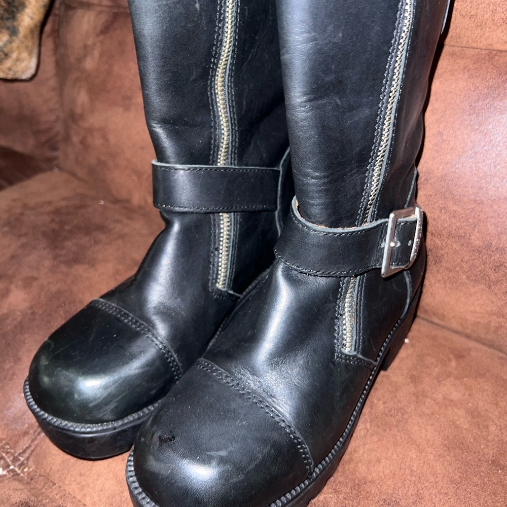 Vintage Harley-Davidson Tall Boots Womens 5 Black Riding Eagle Logo Leather